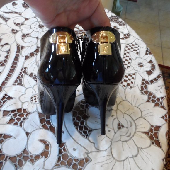 Louis Vuitton Black Patent Leather Peep Toe Ankle Boots Size 36.5B - Picture 10 of 16